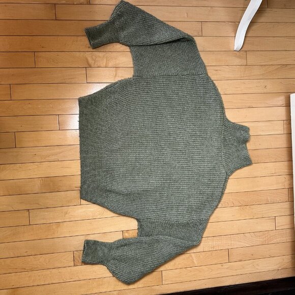 H&M Chunky Knit Cropped Mock Neck Sweater Size XS Green Grey - Picture 5 of 8